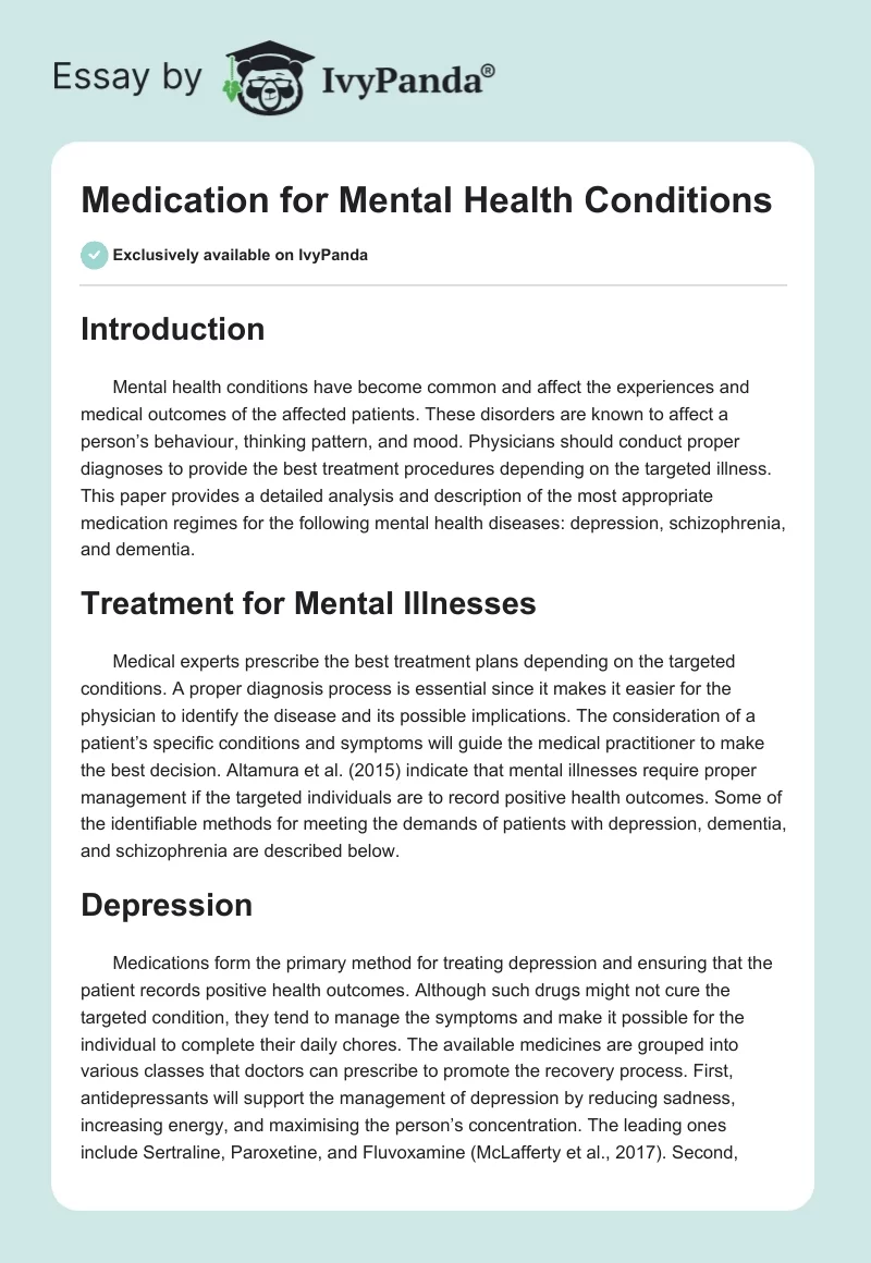 Medication for Mental Health Conditions. Page 1