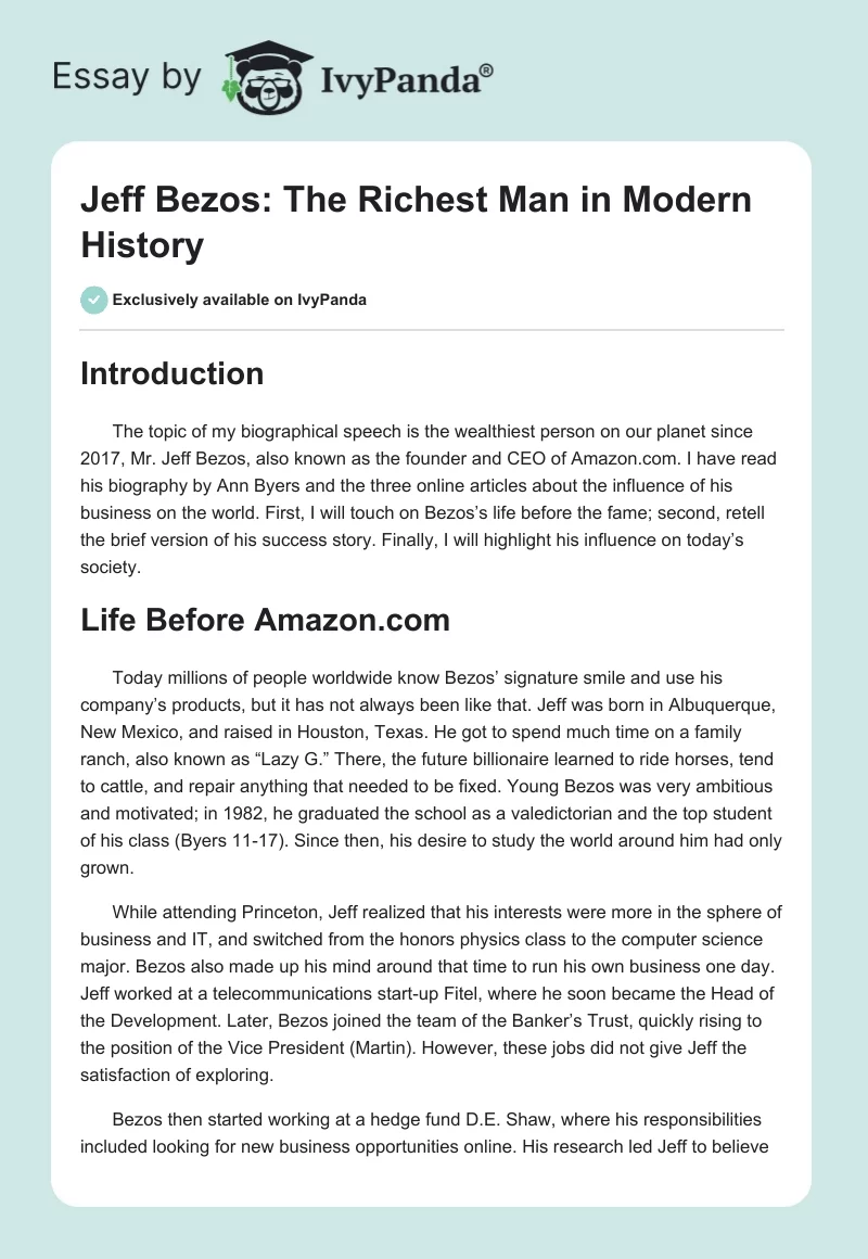 Jeff Bezos: The Richest Man in Modern History. Page 1