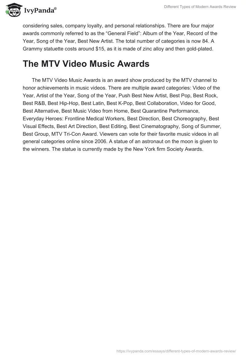 Different Types of Modern Awards Review. Page 3