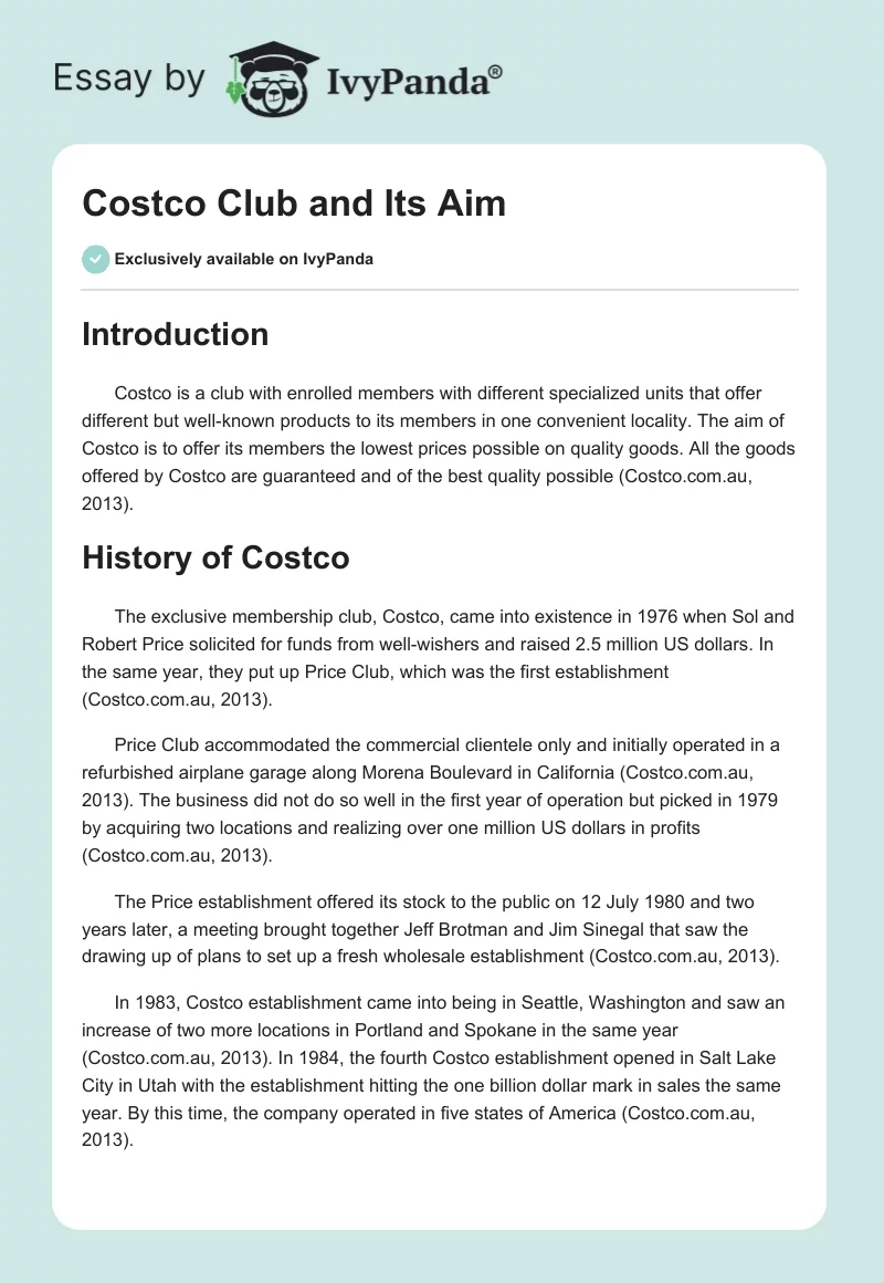 Costco Club and Its Aim. Page 1