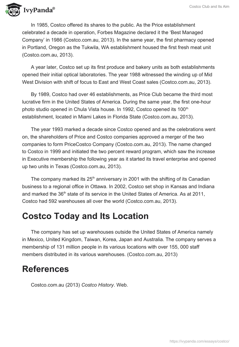 Costco Club and Its Aim. Page 2