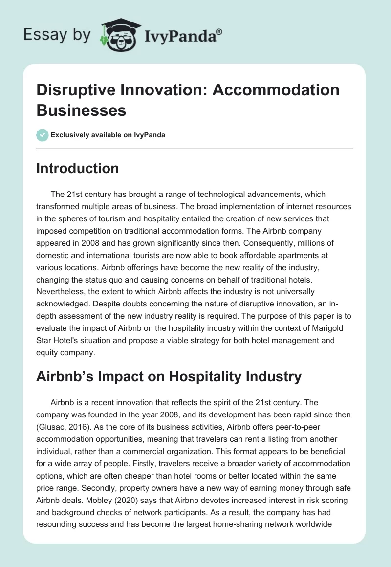 Disruptive Innovation: Accommodation Businesses. Page 1