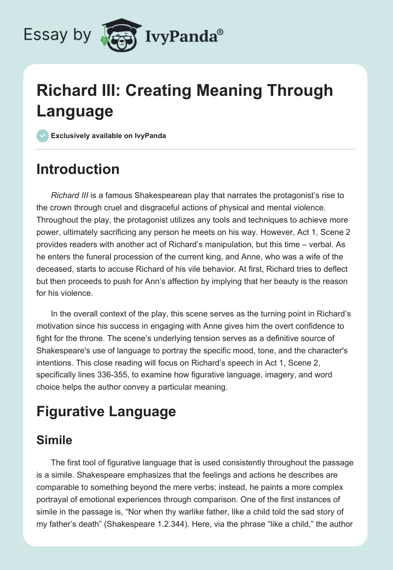 Richard III: Creating Meaning Through Language. Page 1