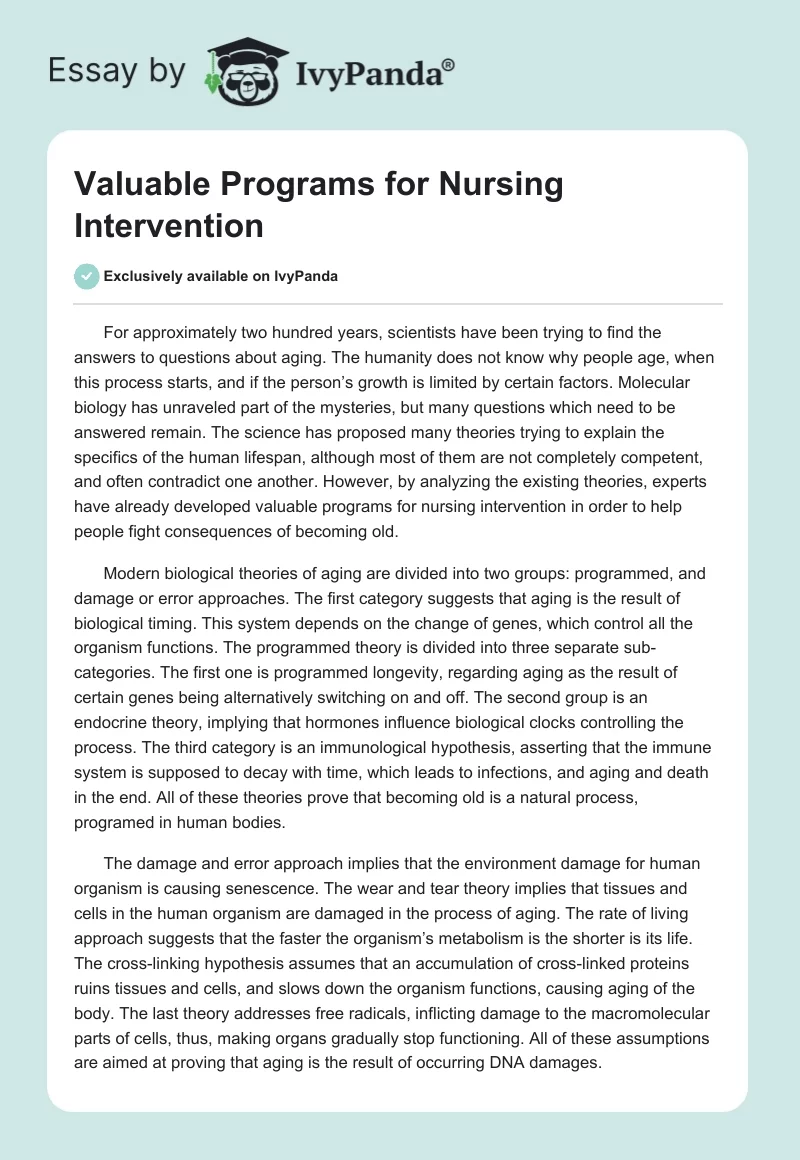Valuable Programs for Nursing Intervention. Page 1