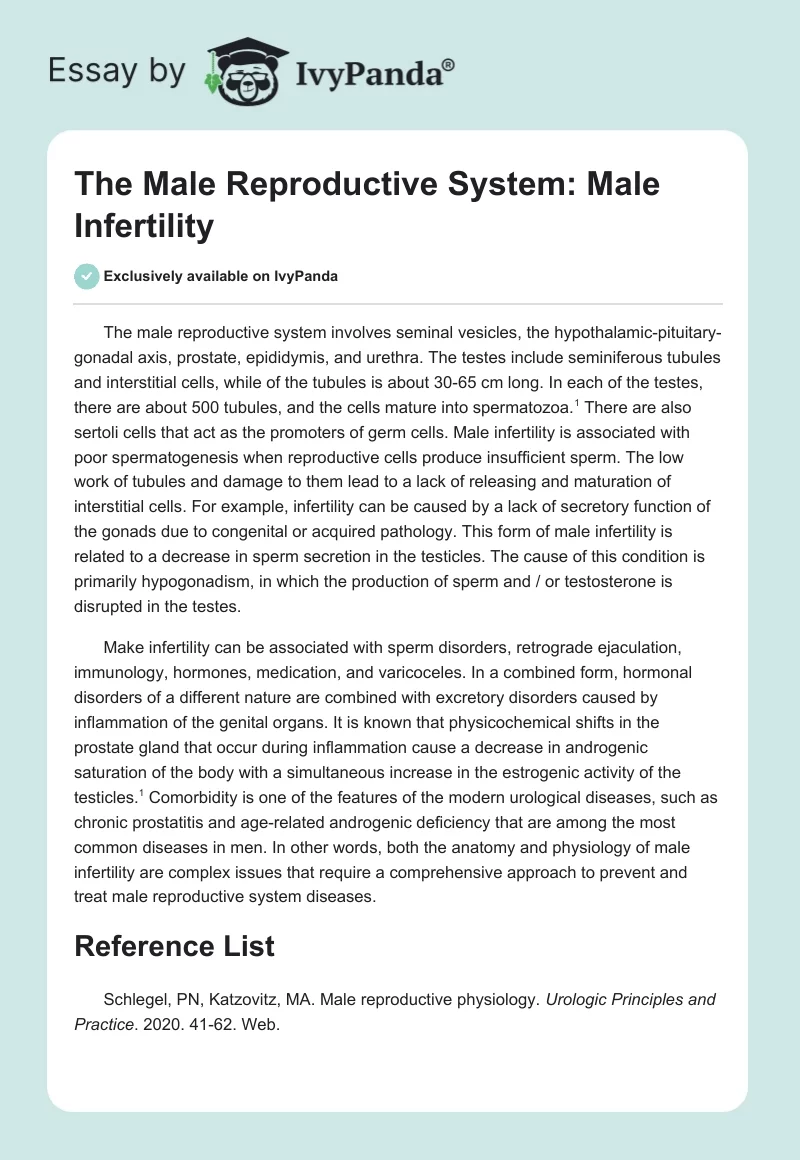 The Male Reproductive System: Male Infertility. Page 1