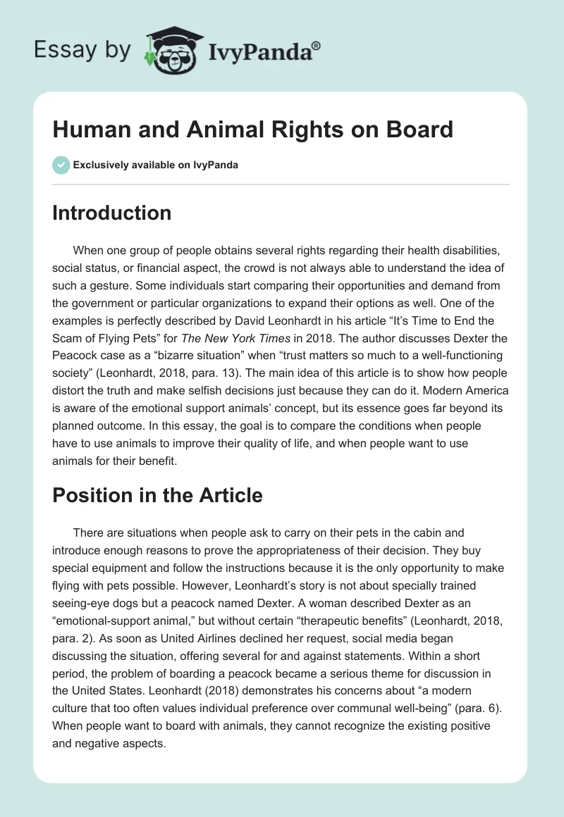 Human and Animal Rights on Board. Page 1