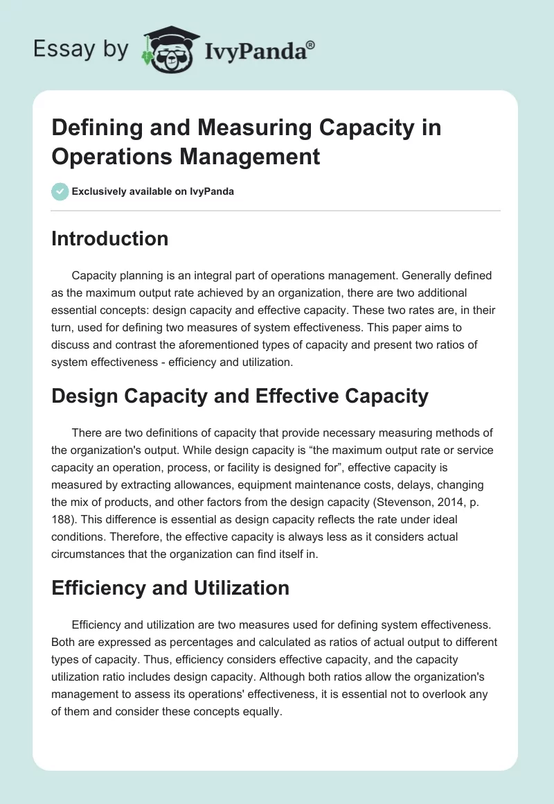Defining and Measuring Capacity in Operations Management. Page 1