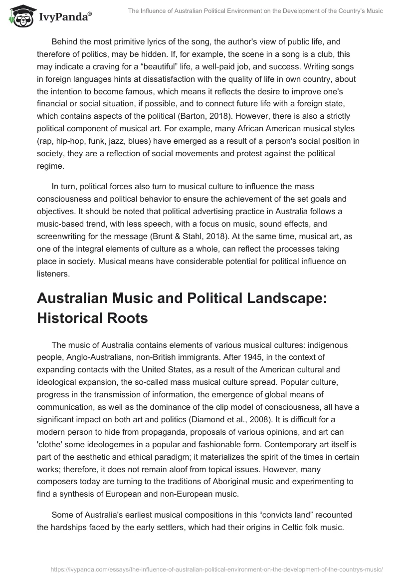 The Influence of Australian Political Environment on the Development of the Country’s Music. Page 2