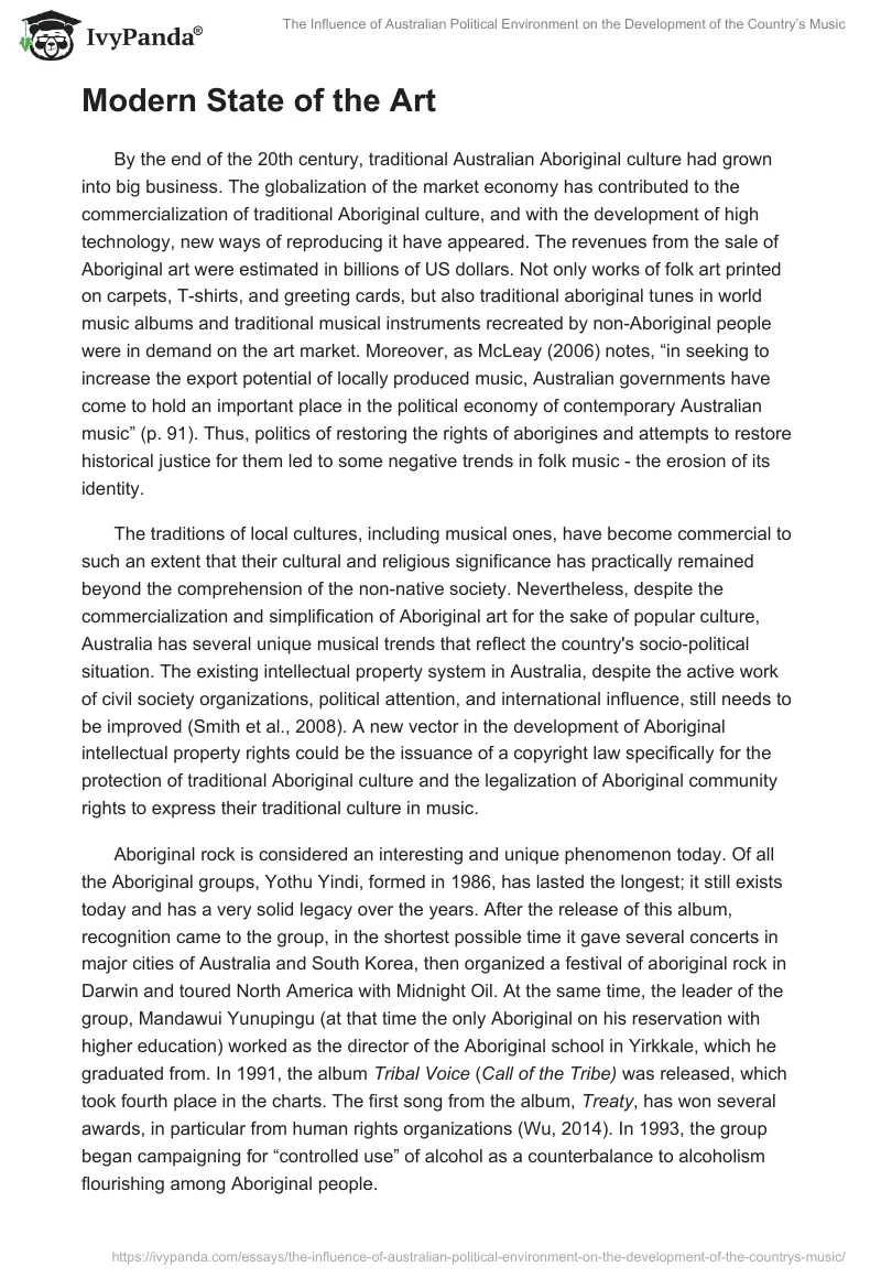 The Influence of Australian Political Environment on the Development of the Country’s Music. Page 4