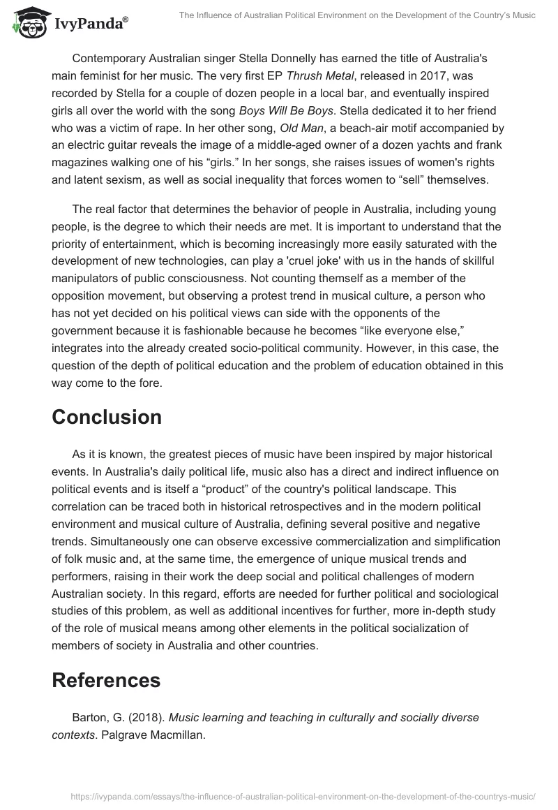 The Influence of Australian Political Environment on the Development of the Country’s Music. Page 5