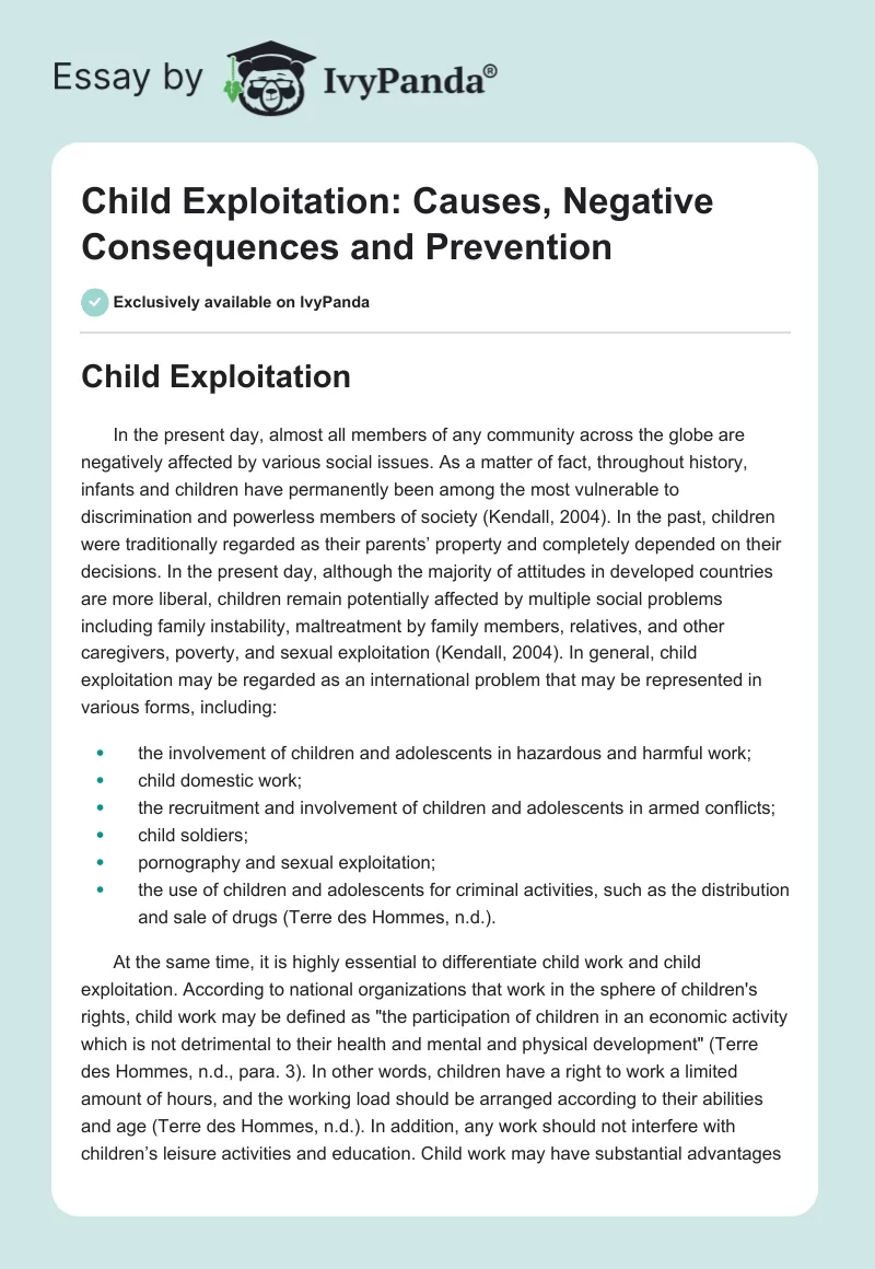 Child Exploitation: Causes, Negative Consequences and Prevention. Page 1