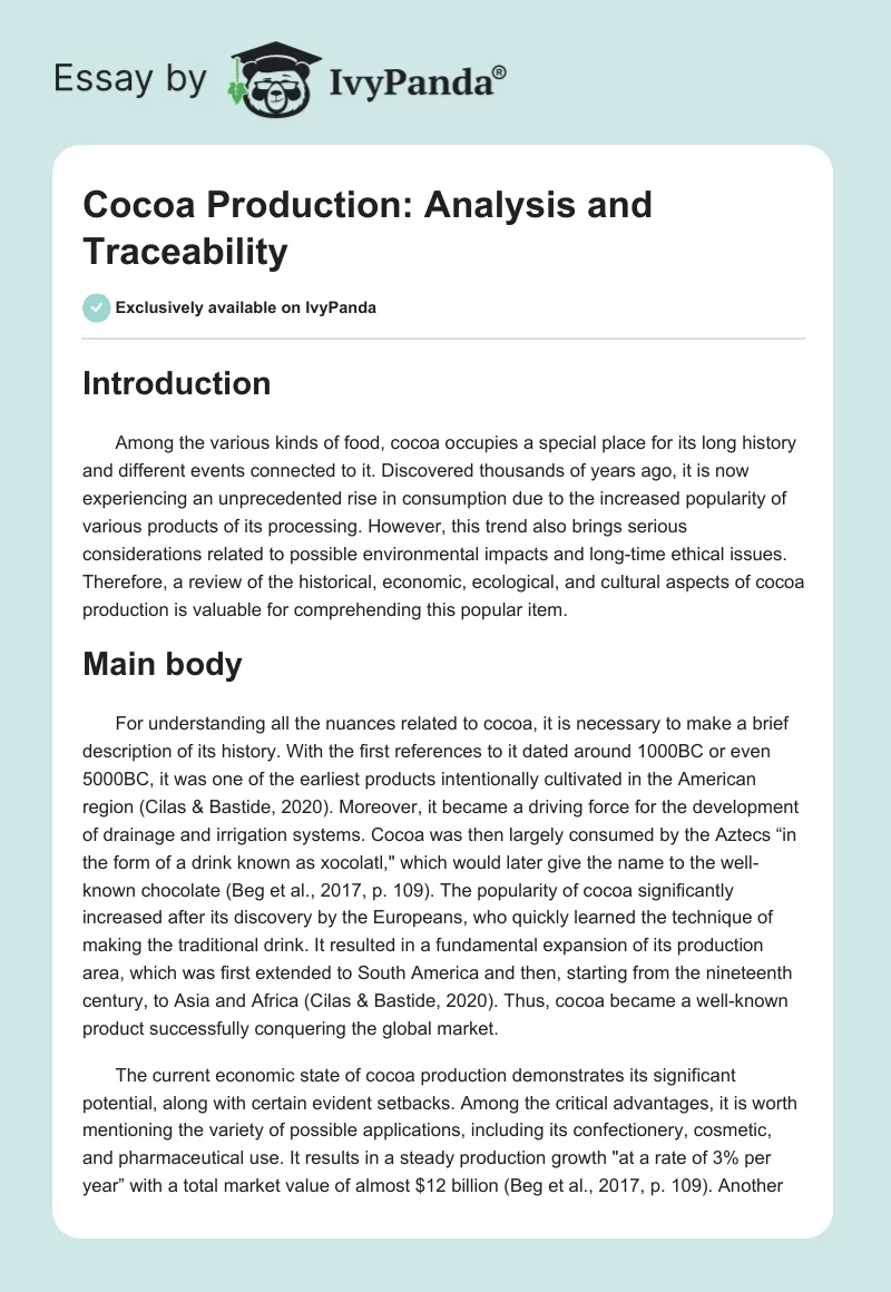 Cocoa Production: Analysis and Traceability. Page 1