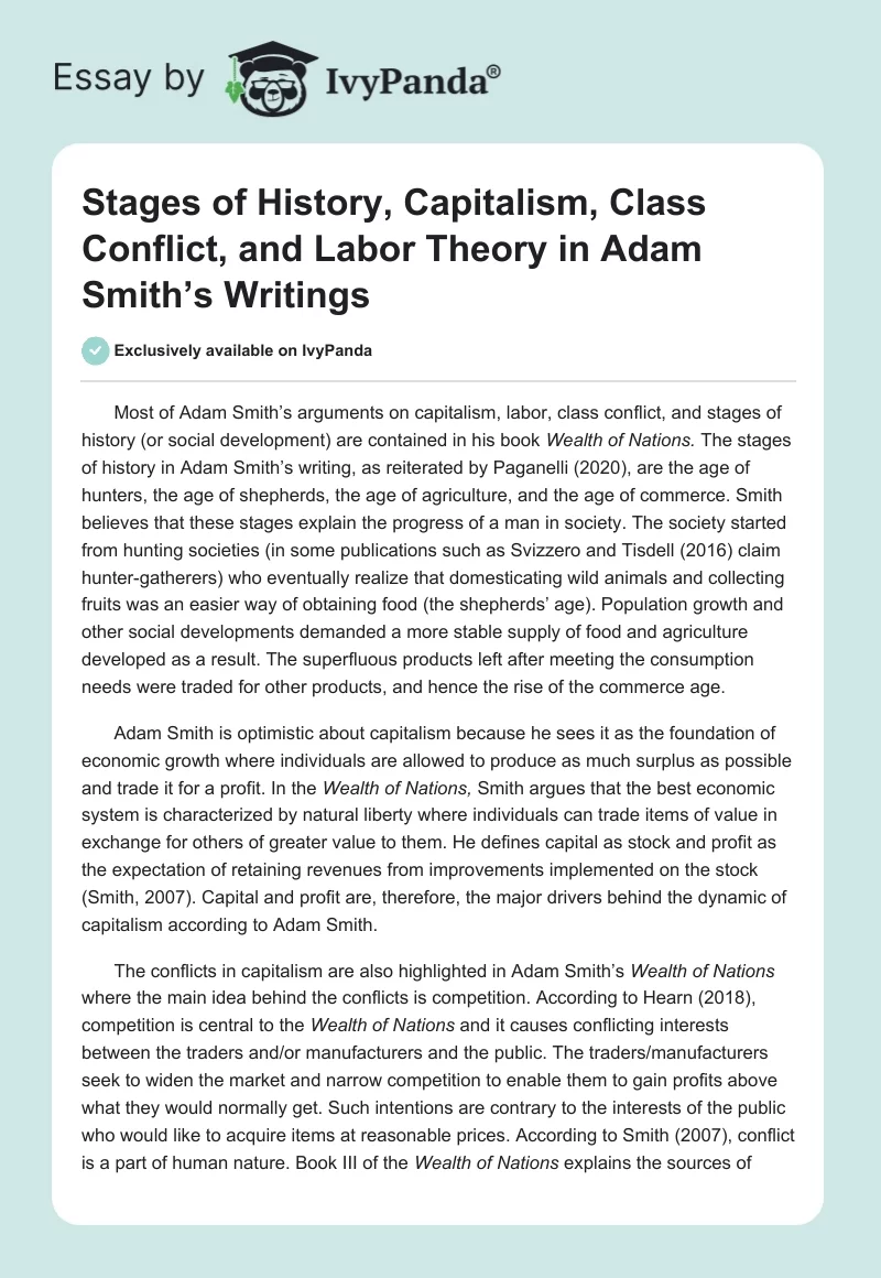 Stages of History, Capitalism, Class Conflict, and Labor Theory in Adam Smith’s Writings. Page 1