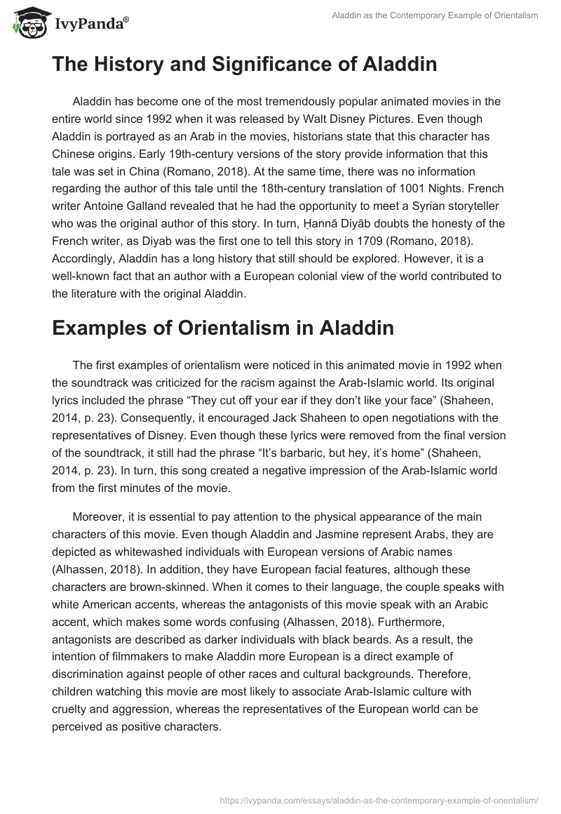 Aladdin as the Contemporary Example of Orientalism. Page 2