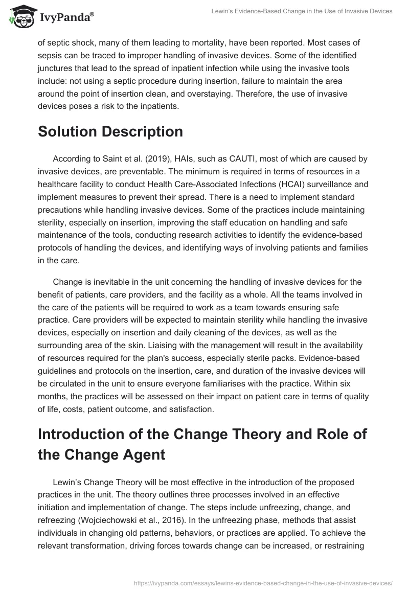 Lewin’s Evidence-Based Change in the Use of Invasive Devices. Page 2