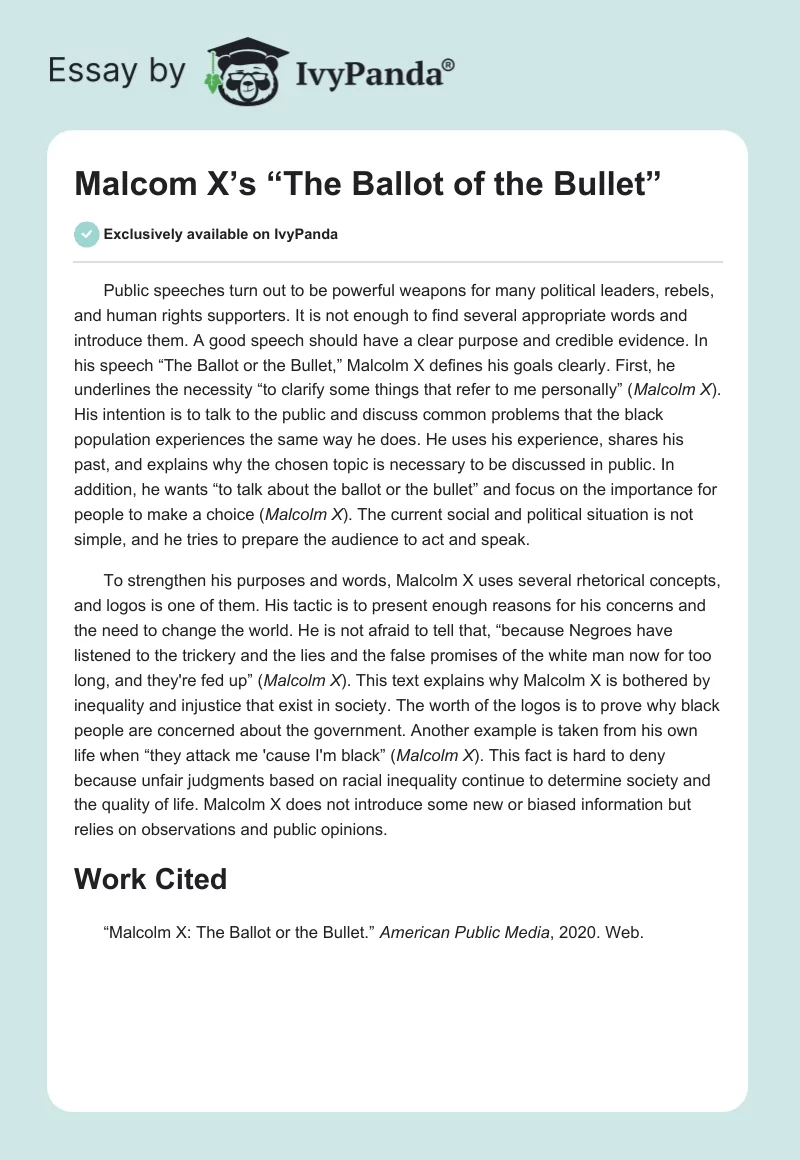 Malcom X’s “The Ballot of the Bullet”. Page 1