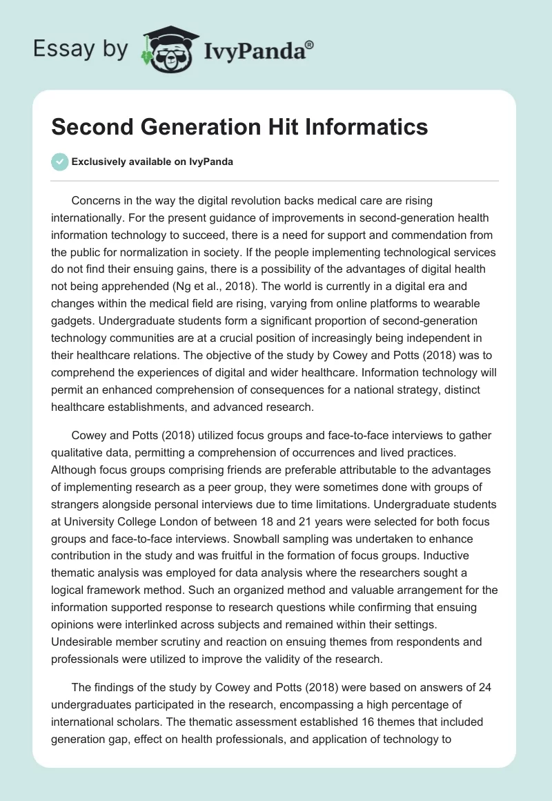 Second Generation Hit Informatics. Page 1
