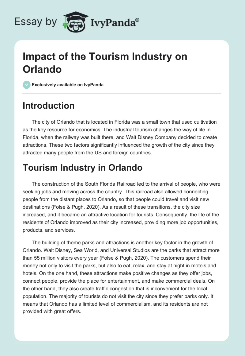 Impact of the Tourism Industry on Orlando. Page 1