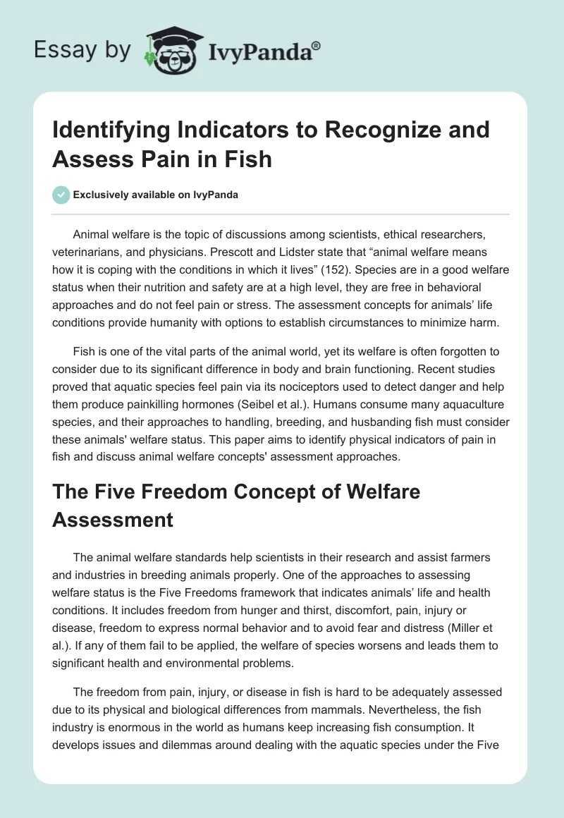 Identifying Indicators to Recognize and Assess Pain in Fish. Page 1