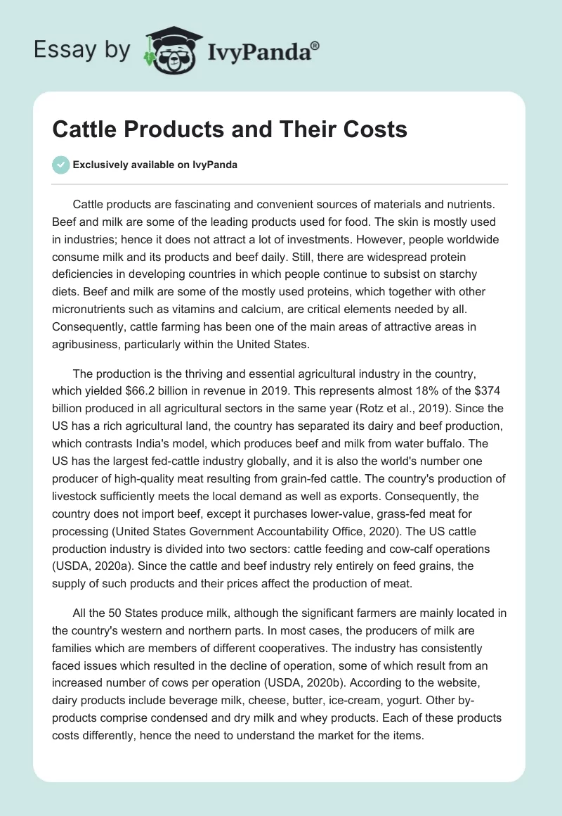 Cattle Products and Their Costs. Page 1