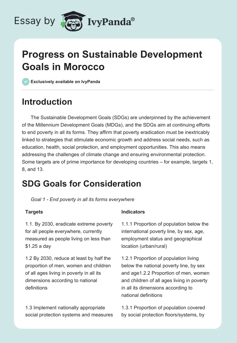 Progress on Sustainable Development Goals in Morocco. Page 1
