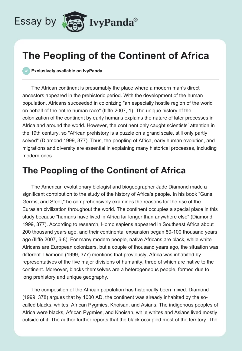 The Peopling of the Continent of Africa. Page 1