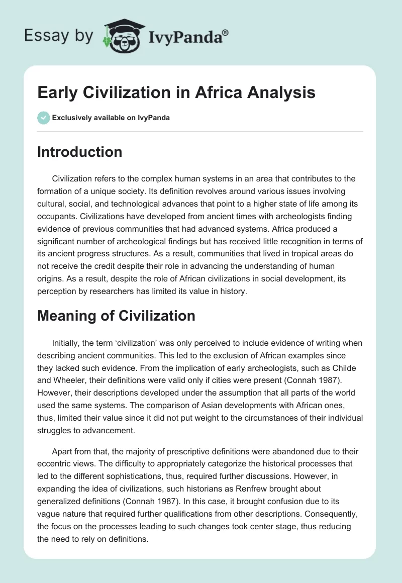 Early Civilization in Africa Analysis. Page 1