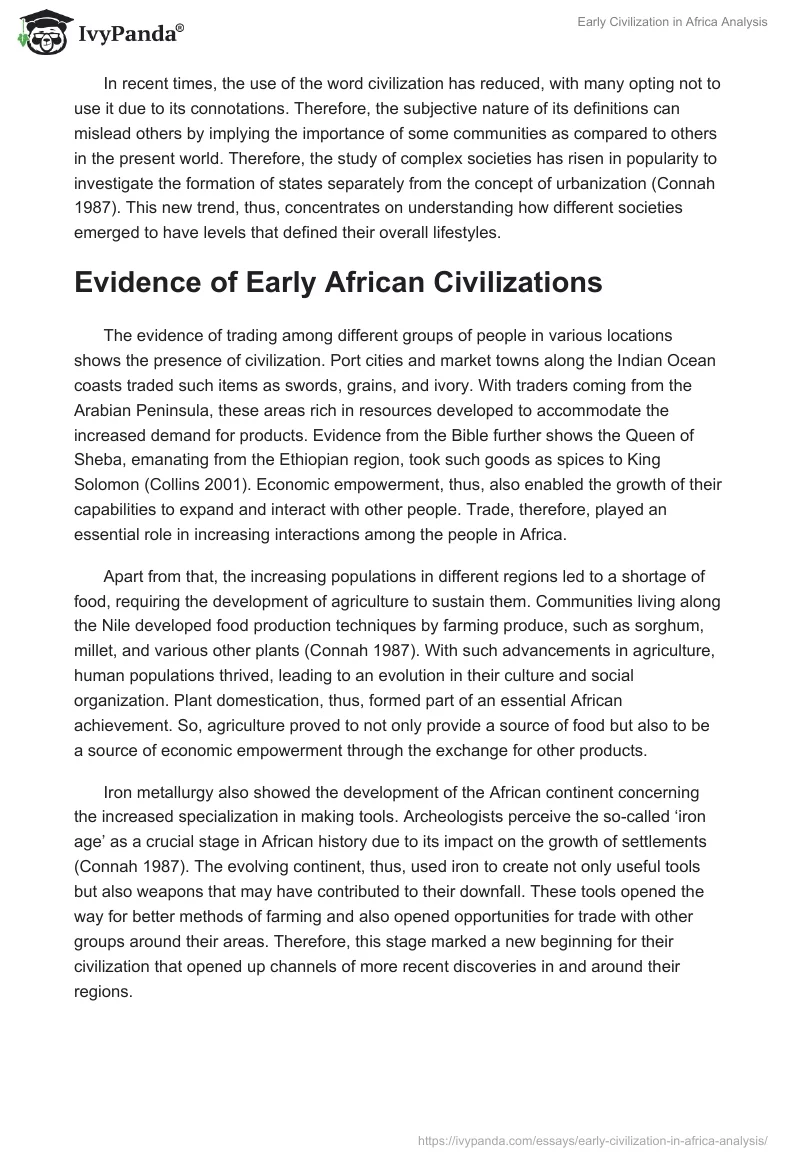 Early Civilization in Africa Analysis. Page 2
