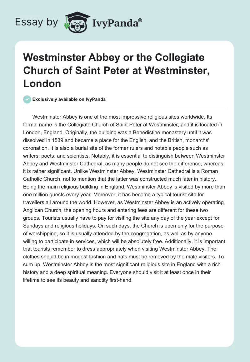 Westminster Abbey or the Collegiate Church of Saint Peter at Westminster, London. Page 1