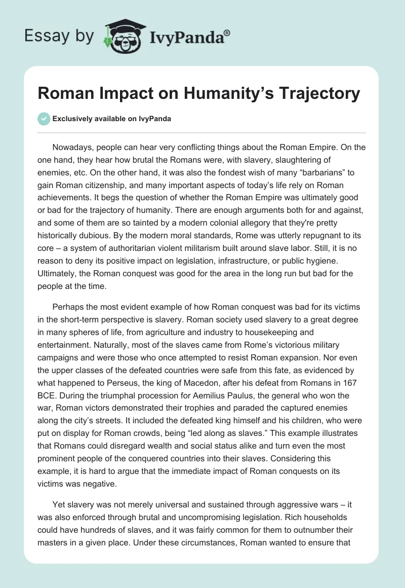 Roman Impact on Humanity’s Trajectory. Page 1