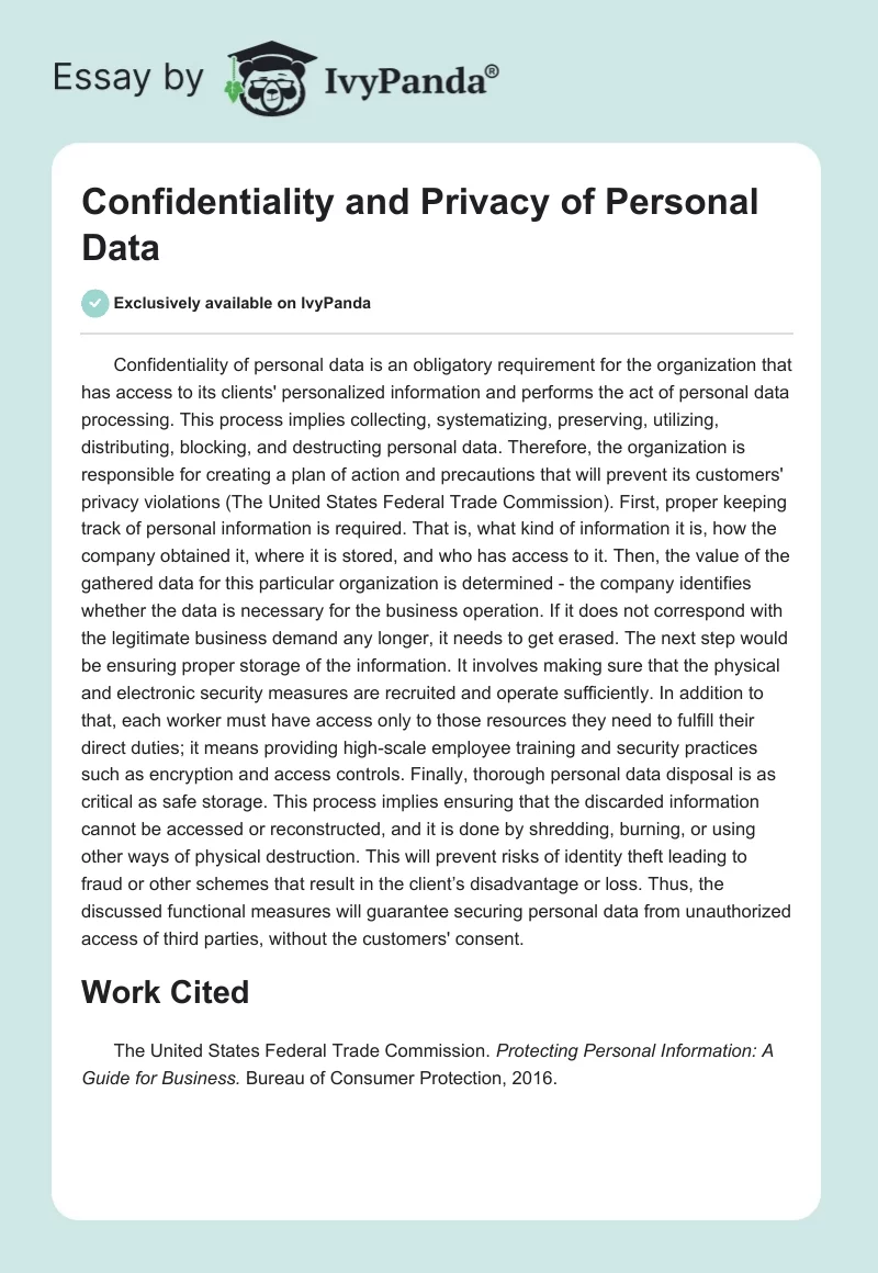 Confidentiality and Privacy of Personal Data. Page 1