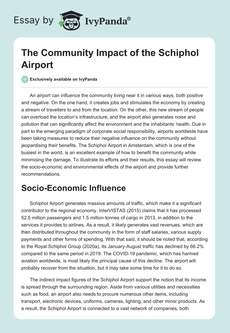 The Community Impact of the Schiphol Airport. Page 1