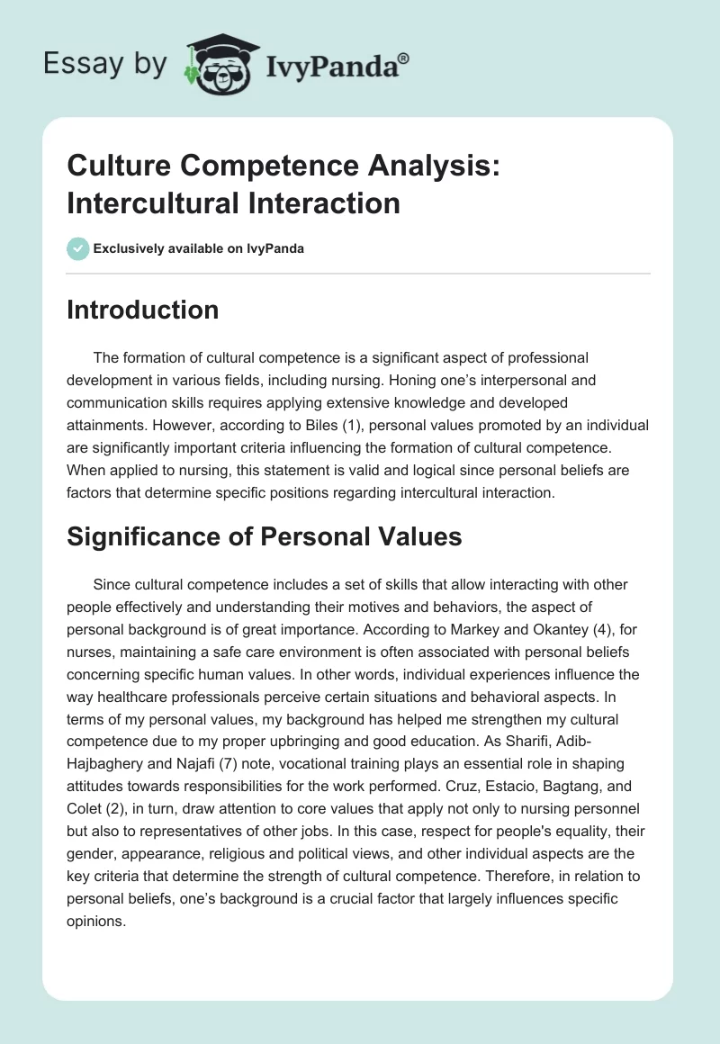 Culture Competence Analysis: Intercultural Interaction. Page 1