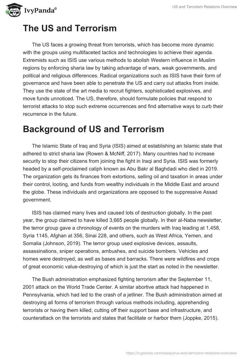 US and Terrorism Relations Overview. Page 2