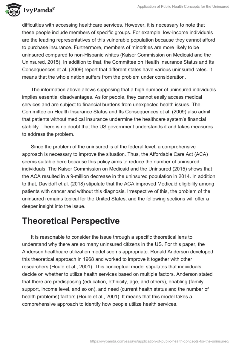 Application of Public Health Concepts for the Uninsured. Page 2