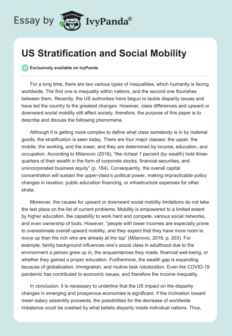 US Stratification and Social Mobility. Page 1