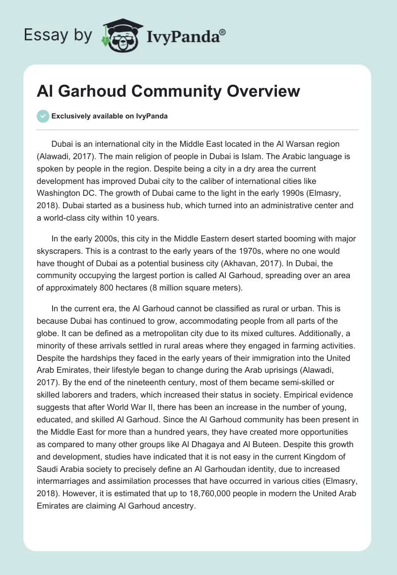 Al Garhoud Community Overview. Page 1