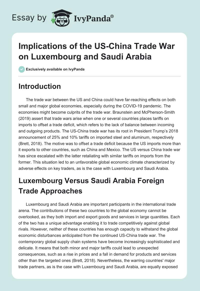 Implications of the US-China Trade War on Luxembourg and Saudi Arabia. Page 1