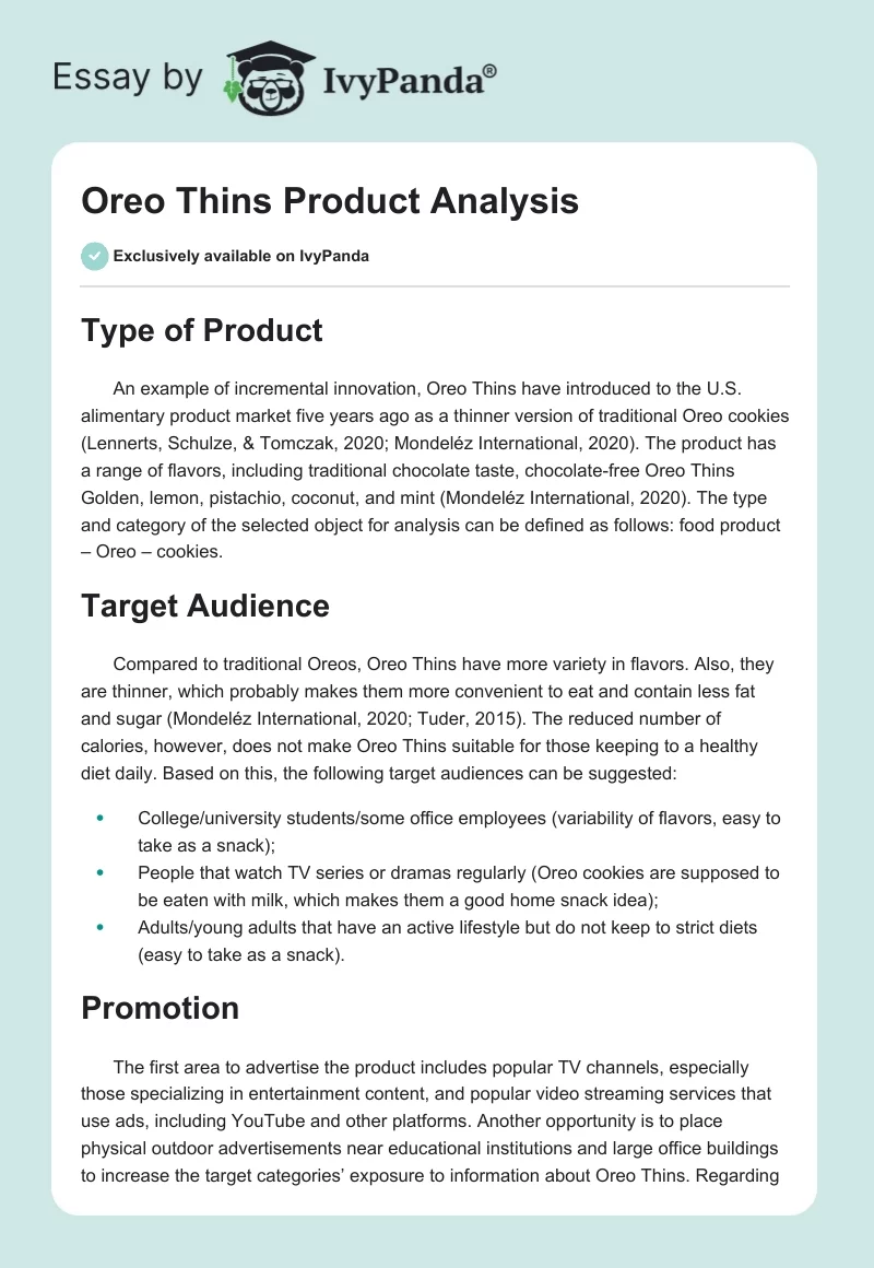Oreo Thins Product Analysis. Page 1