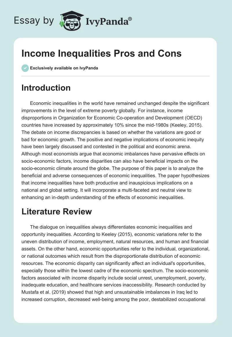 Income Inequalities Pros and Cons. Page 1