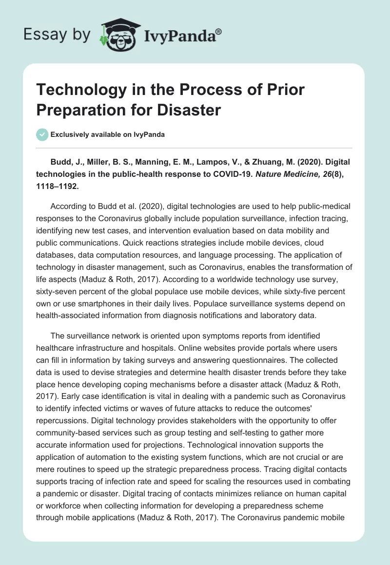 Technology in the Process of Prior Preparation for Disaster. Page 1