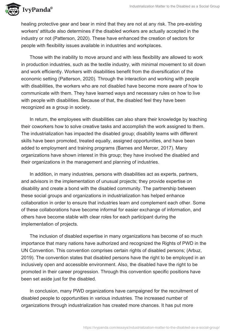 Industrialization Matter to the Disabled as a Social Group. Page 2