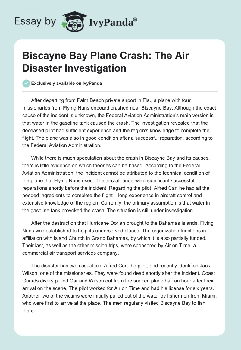 Biscayne Bay Plane Crash: The Air Disaster Investigation. Page 1