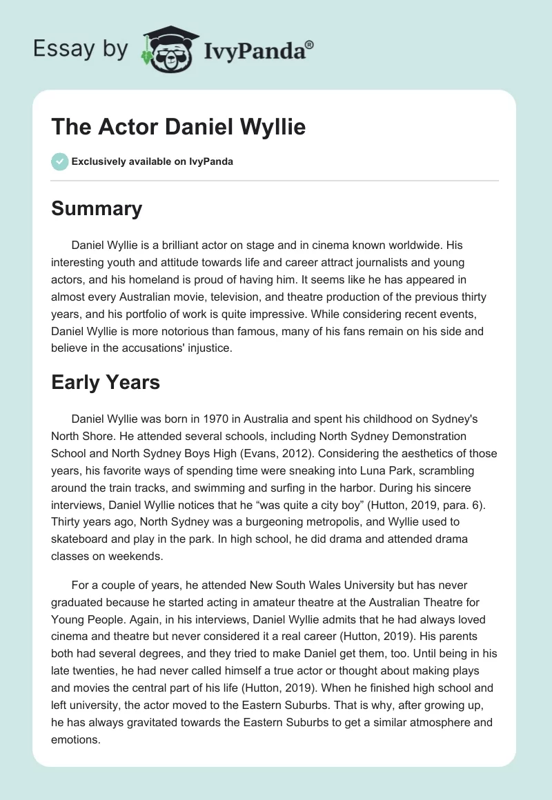 The Actor Daniel Wyllie. Page 1