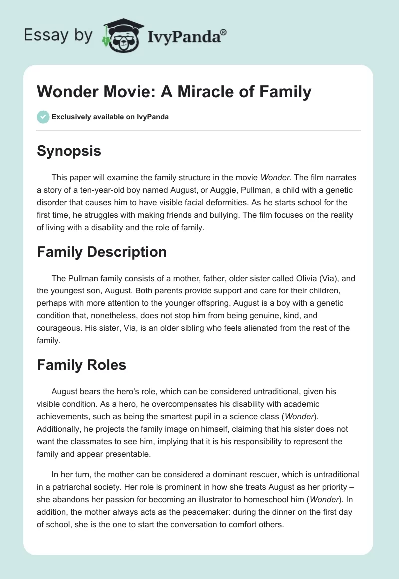 Wonder Movie: A Miracle of Family. Page 1