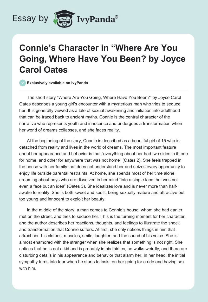 Connie’s Character in “Where Are You Going, Where Have You Been?" by Joyce Carol Oates. Page 1