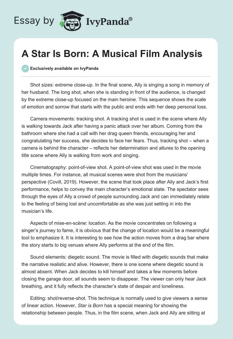A Star Is Born: A Musical Film Analysis. Page 1