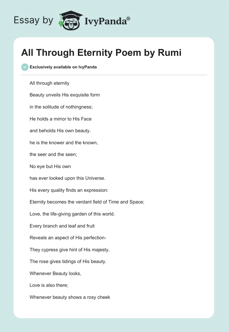 "All Through Eternity" Poem by Rumi. Page 1