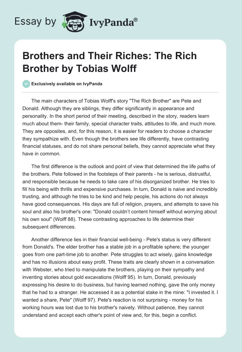 Brothers and Their Riches: "The Rich Brother" by Tobias Wolff. Page 1