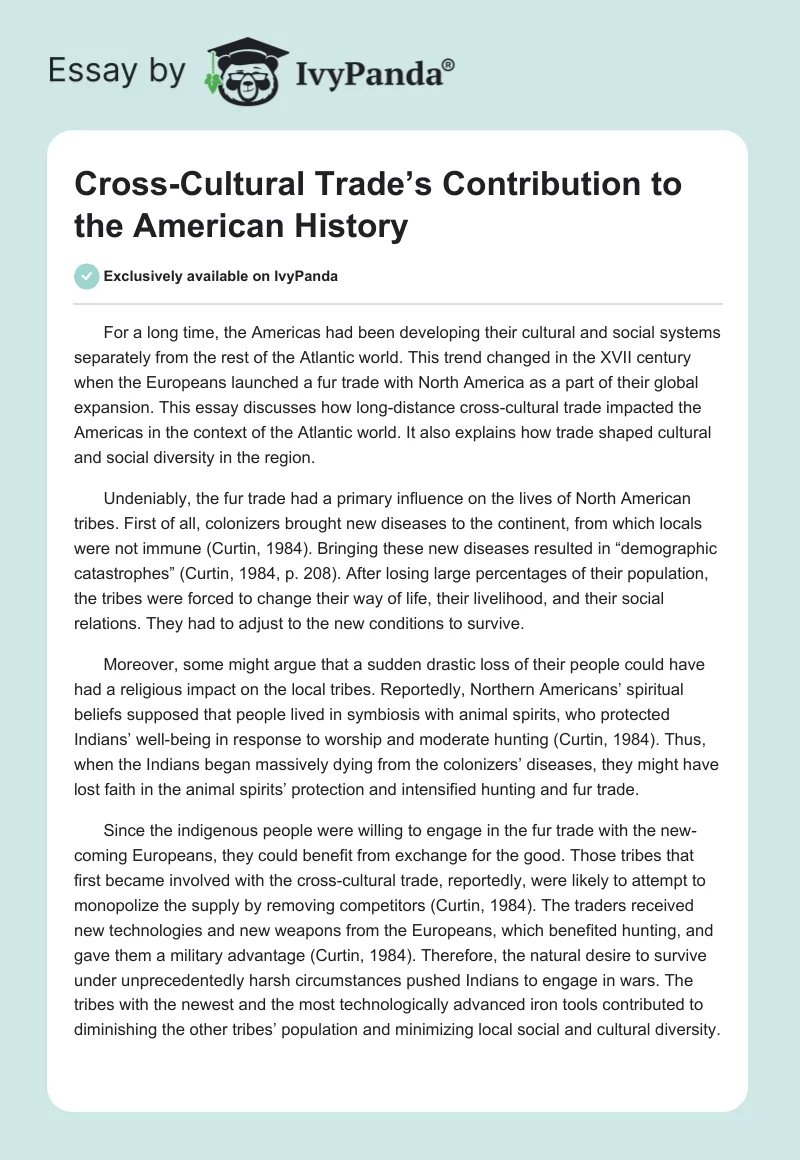 Cross-Cultural Trade’s Contribution to the American History. Page 1